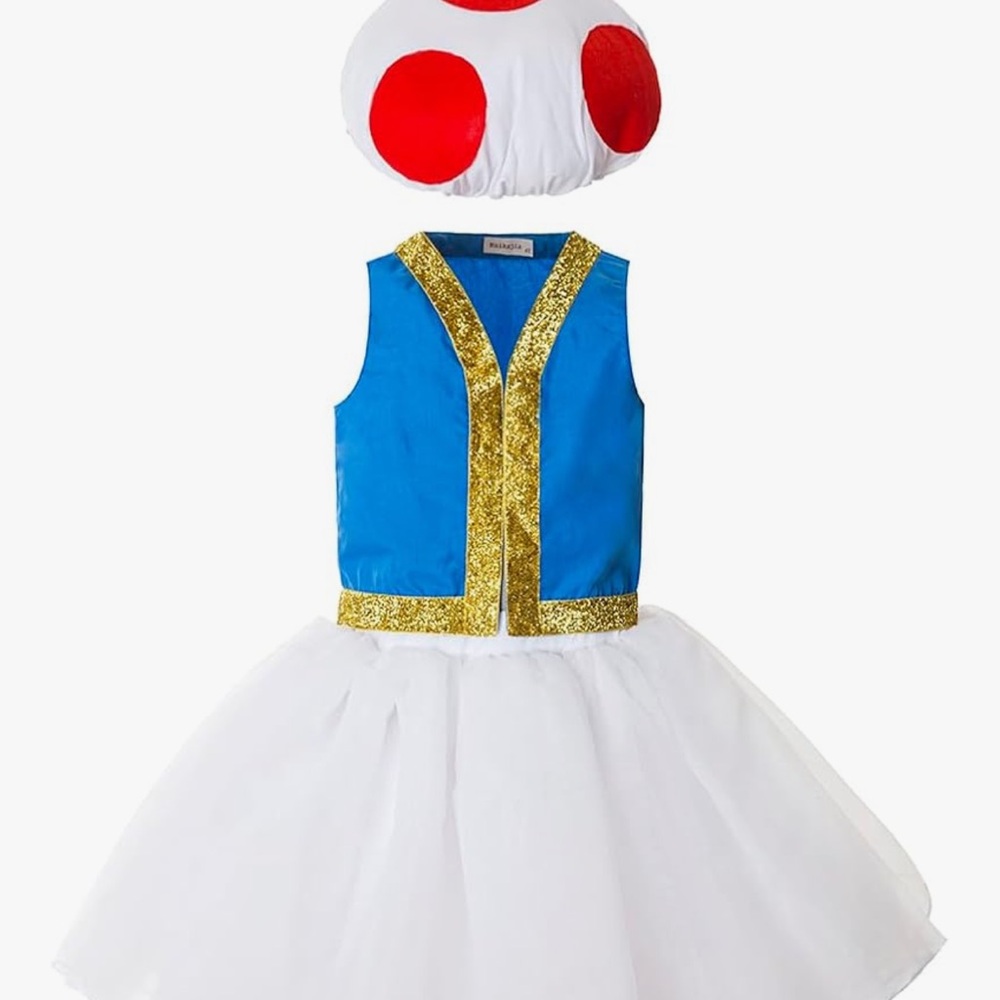 Kids Blue and Gold Costume with Toadstool Hat